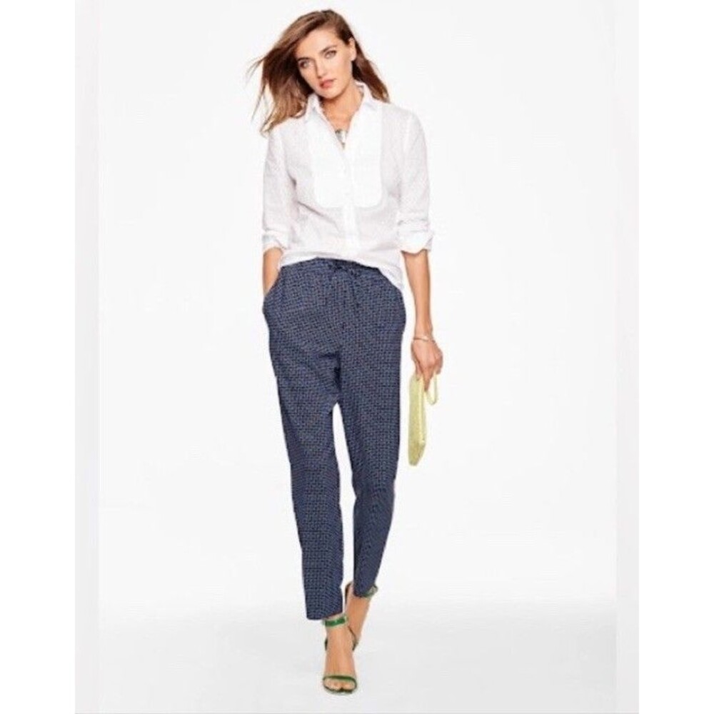 Talbots Oprah Navy Print Pull On Pants Size Medium Elastic Stretch Waist